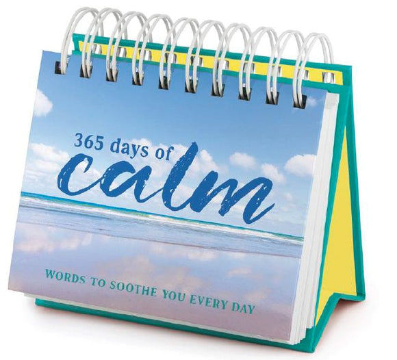 Calendar titled '365 days of calm' with beach scene on cover