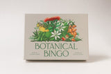 Botanical Bingo game box with illustrations of plants on a beige background