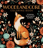 Cover of 'Woodlandcore Coloring Book' with a fox illustration and nature-themed design.