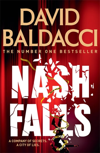 Book cover of 'Nash Falls' by David Baldacci with a red background and white text.