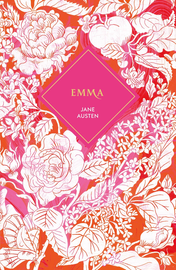 Floral design book cover with 'Emma' by Jane Austen text