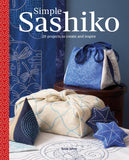 Book cover of 'Simple Sashiko' with sashiko stitched items on a blue background