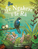 Book cover of 'Te Ngahere i te Rä' with birds and plants on a colorful background