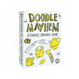 Box of 'Doodle Mayhem' game with yellow illustrations on a white background