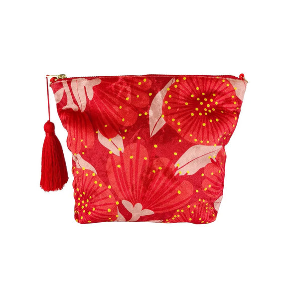 Bright Botanical Pohutukawa - Velvet Cosmetic Bag