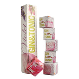 Violet Gin & Tonic infusion packaging with a stack of cubes on a white background