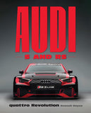 Book cover for 'Audi S and RS quattro Revolution' by Russell Nayes, featuring a red and black Audi RS3 LMR sports car against a dark gray gradient background with bold red text.