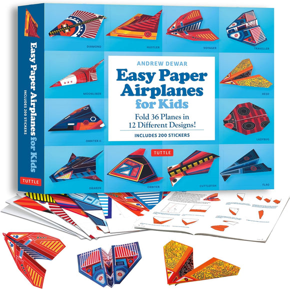 Easy Paper Airplanes for Kids Kit: Fold 36 Paper Planes in 12 Different Designs! (Includes 200 Stickers!)