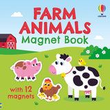 Farm Animals Magnet Book cover with a cow, pig, and chicken on a green field background.