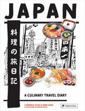 Book cover of 'Japan: A Culinary Travel Diary' with illustrations of Japanese food.