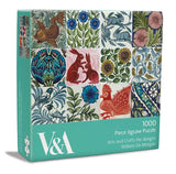 V&A 1000 piece jigsaw puzzle box with colorful designs on a white background