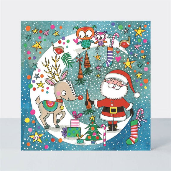 Santa And Moon - Christmas Jigsaw Card