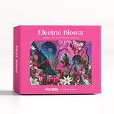 Pink packaging box with floral design and 'Electric Bloom' text on a white background