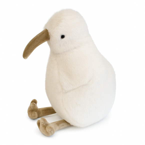 Plush toy kiwi bird on a white background