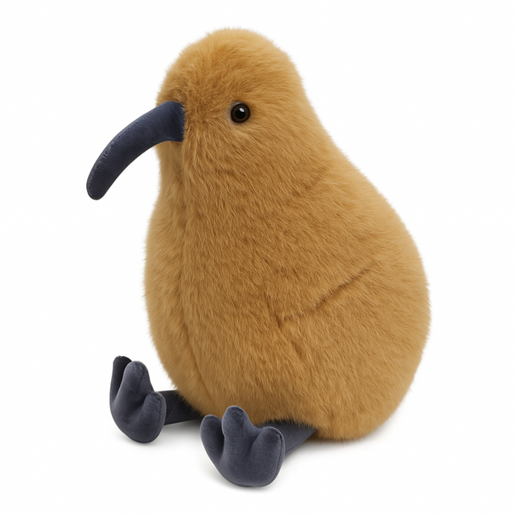 Plush toy kiwi bird on a white background
