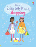Book cover of 'Sticker Dolly Dressing Shopping' with two dolls on a blue background
