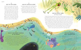 Illustrated book page about tadpoles and frogs with text and graphics.