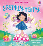 Book cover of 'Touchy-Feely Sparkly Fairy' with a fairy character on a pink background
