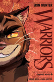 Book cover of 'Warriors' graphic novel with a stylized cat's face on a red background