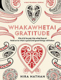 Cover of 'Whakawhetai: Gratitude A Daily Bilingual Journal' by Hira Nathan featuring a decorative design with red and black colors on a white background.