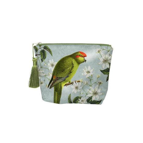 Vintage Birds & Botanicals Kakariki - Velvet Cosmetic Bag