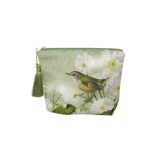 Vintage Birds & Botanicals Rifleman - Velvet Cosmetic Bag