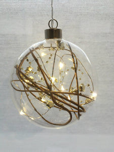 Clear Sphere Hanging Glass Light with Gold Beads, Stars & Twigs